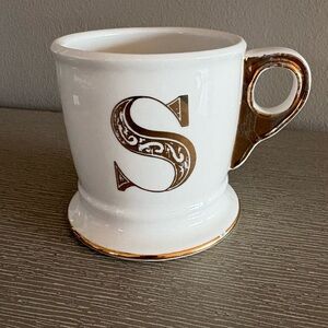 Anthropologie Gold S Monogram Mug Initial Letter Coffee Tea Cup Shave Cup